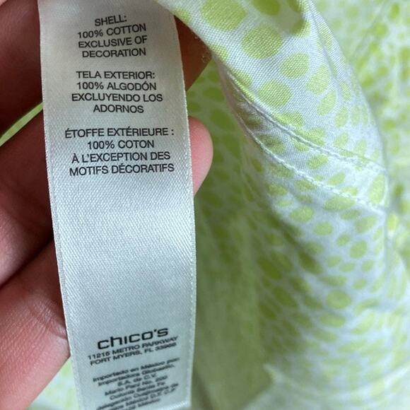 Chicos Womens Blouse White Green Dots Collared Non Iron Button Down 3 (XL) - Picture 7 of 12